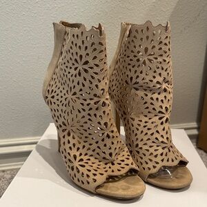 Aldo Beige Laser-Cut Heeled Boots